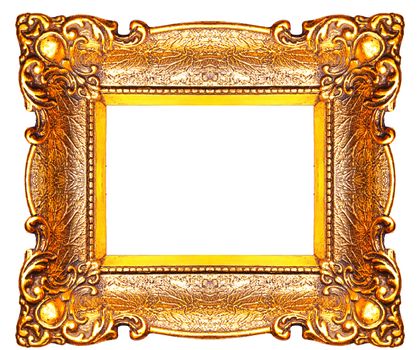 Old Gold Picture Frame Isolated On White Background, Design Element