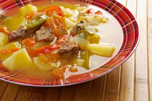 beef soup Lecho.Lecso  Hungarian  which  peppers and tomato.