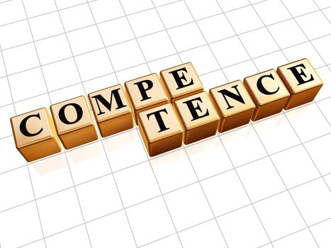 competence text - text in 3d golden cubes with black letters, business concept