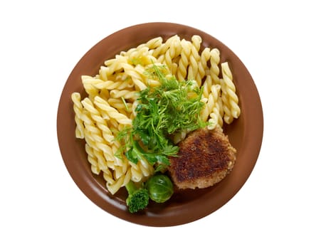 delicious macaroni pasta  with beef cutlets,vegetableon