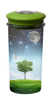 Abstract world in the jar. Concept. Isolated on white.