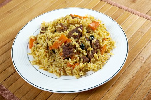 Traditional oriental pilaf.close up