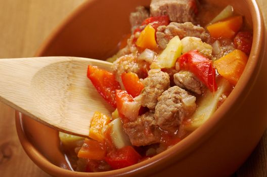 Traditional Hungarian homemade hot goulash soup