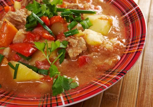 Traditional Hungarian homemade hot goulash soup