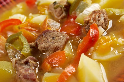 beef soup Lecho.Lecso  Hungarian  which  peppers and tomato.
