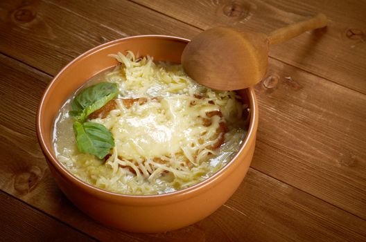 French homemade onion soup ..closeup