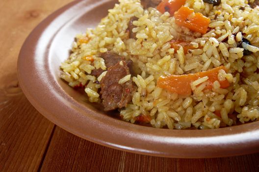 Traditional oriental pilaf.close up