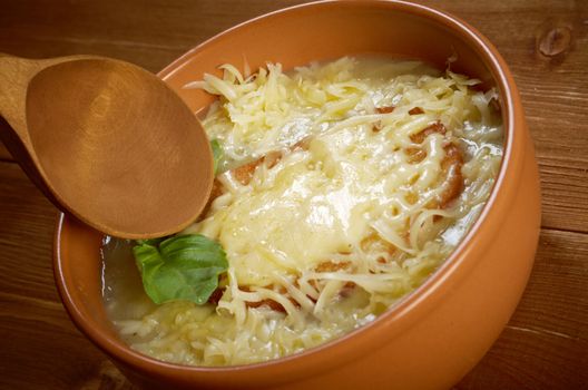 French homemade onion soup ..closeup