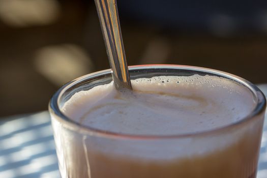 Picture of a glass of warm cafe mocca