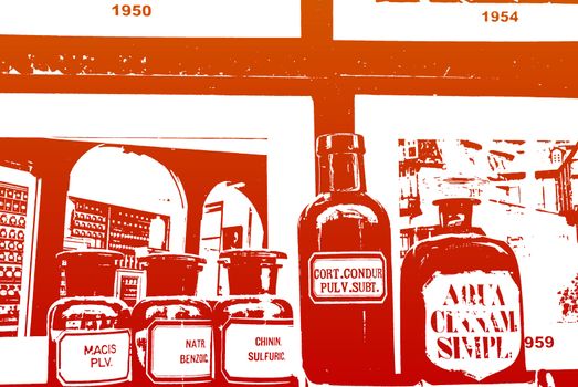 Pharmacy bottles in the window