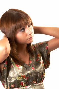 Portrait of the girl on a white background 