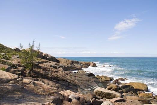 Deserted tropical coastline, with loads of copy space.