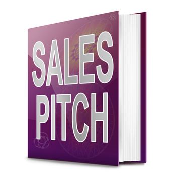 Illustration depicting a text book with a sales pitch concept title. White background.