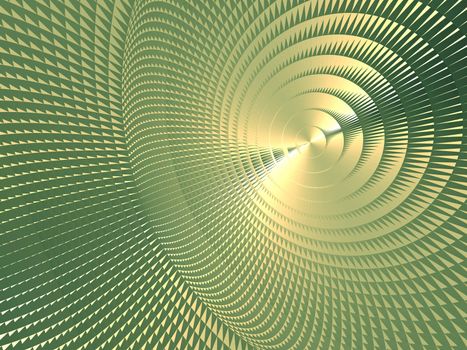 Rendering of section of green metallic three dimensional circular mesh suitable as a background screen