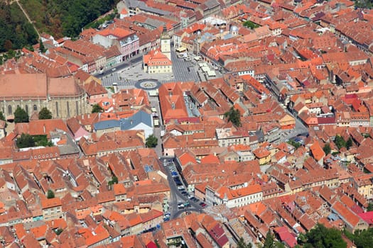Brasov, town in Transylvania, Romania. Aerial view of the Old Town.