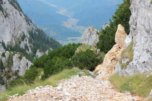 Piatra Craiului National Park in Romania - hiking trail to Piatra Mica in Southern Carpathians.