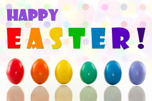 Easter eggs with bokeh background and congratulation