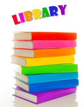 Stack of colorful books on the white background