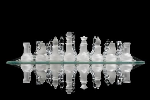 Chess game reflection with black background