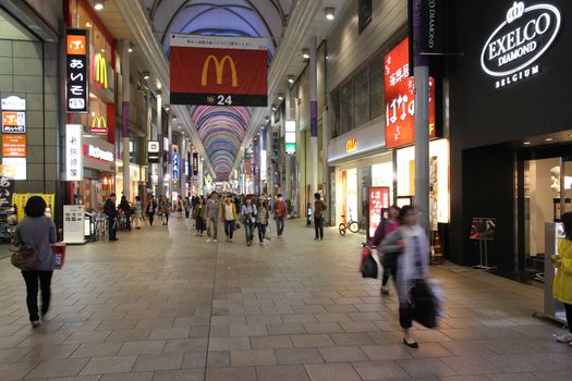 HIROSHIMA, JAPAN - APRIL 21: Visitors shop at Hondori Arcade on April 21, 2012 in Hiroshima, Japan. Completely destroyed by atomic bomb, Hondori was rebuilt and is the top shopping destination in Hiroshima.