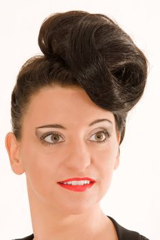 Portrait of a woman with extremely fashionable hairstyle