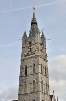 Top of bell tower of the belfry of Ghent Belgium