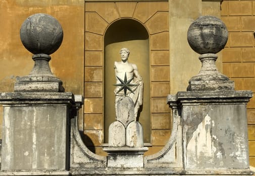 stone balls and antique sculpture in the courtyard in the Vatican Museum