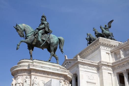 Rome, Italy. Famous Vittoriano with gigantic equestrian statue of King Vittorio Emanuele II.
