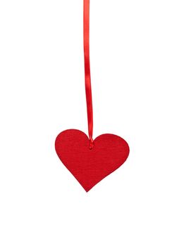 Red heart with ribbon isolated on white background