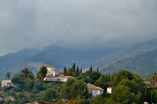 mijas hills covered whit clouds, mountains andalusia