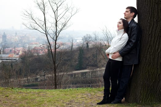 beautiful young love couple in city Prague