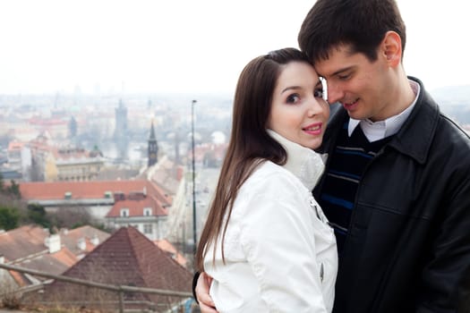 beautiful young love couple in city Prague