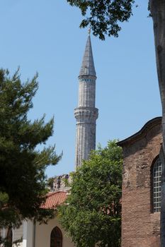 Istanbul - one of minarets Hagia Sophia. Turkey
