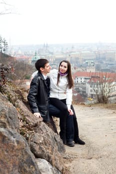 beautiful young love couple in city Prague