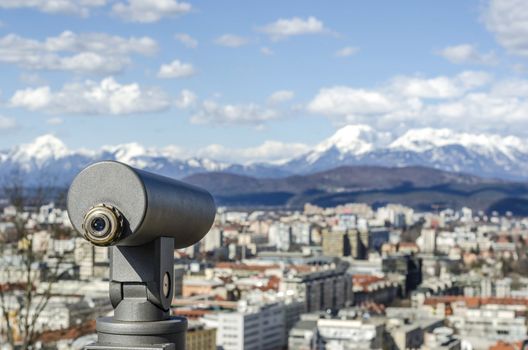 Coin operated viewfinder telescope on Ljubljana castle.