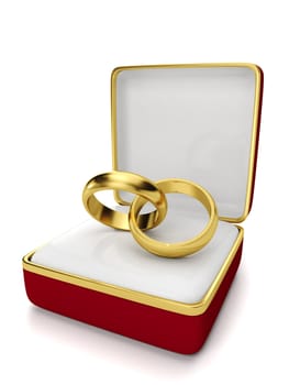 Gift box with two wedding rings on a white background