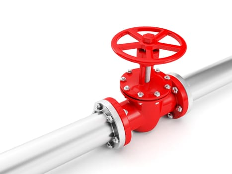 Metal pipe and a red valve, valve, valve. Industrial image