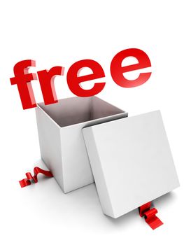 Gift box on a white background and the words free