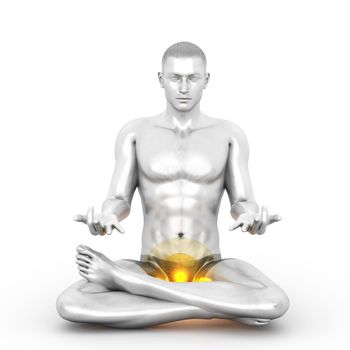 A woman performing a Muladhara chakra meditation. 3D rendered illustration. 