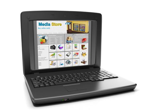 Media Technologies. Laptop and media store shopping online