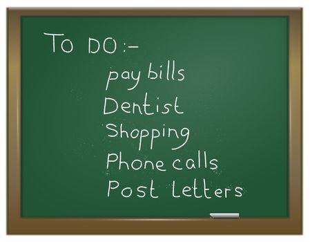 Illustration depicting a green chalk board with a 'to do' list written on it in white chalk.