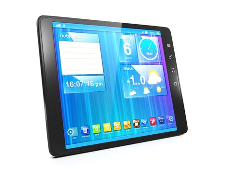 Creating mobile applications for Tablet PCs. Tablet computer on a white background close-up