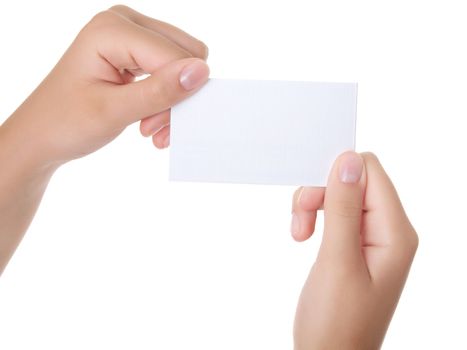 Female hand with a business card