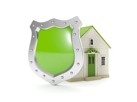 3d illustration: Home Shield, protecting your home, home insurance