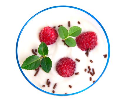 raspberries with yogurt. 