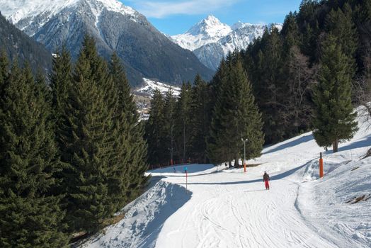 Ski slope in a skiing resort in the Alpes in a valley of Montafon