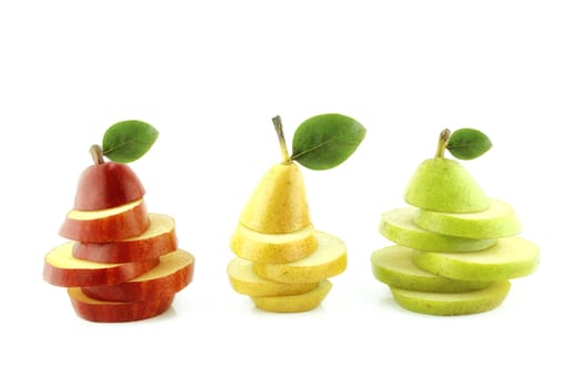 Fresh Red Pears slices on white