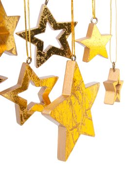 Golden Christmas stars, isolated on white background 
