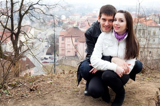 beautiful young love couple in city Prague