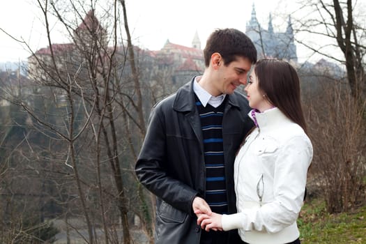 beautiful young love couple in city Prague